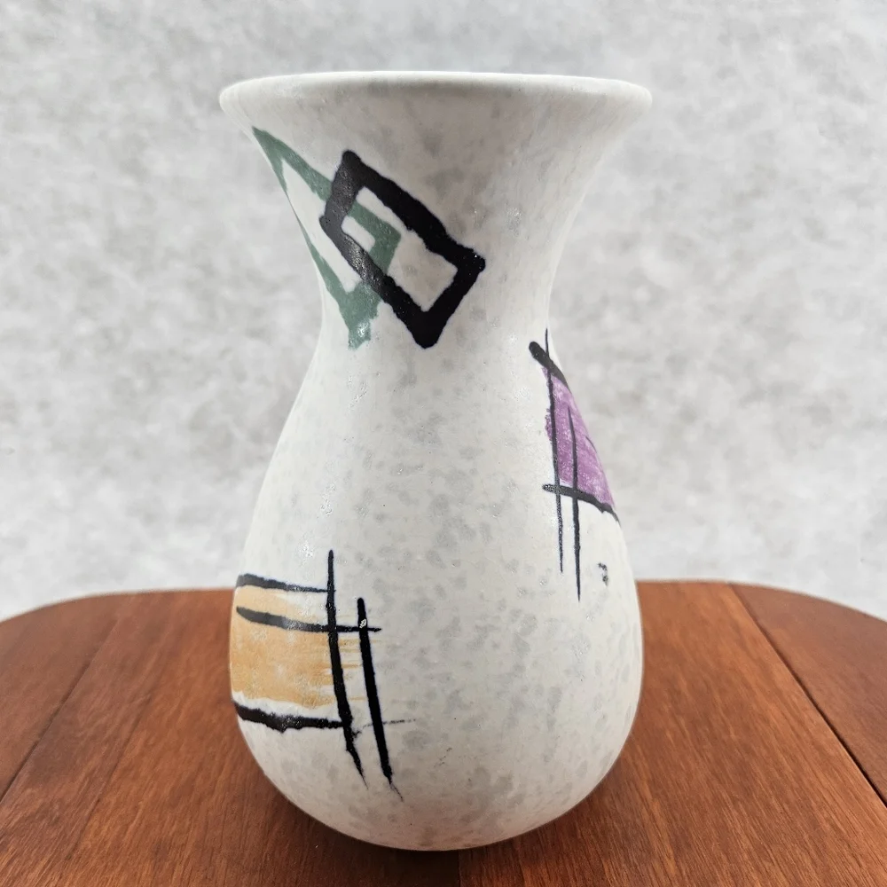 Vintage Ceramic Vase West Germany geometric‎ design MCM Retro 7x4